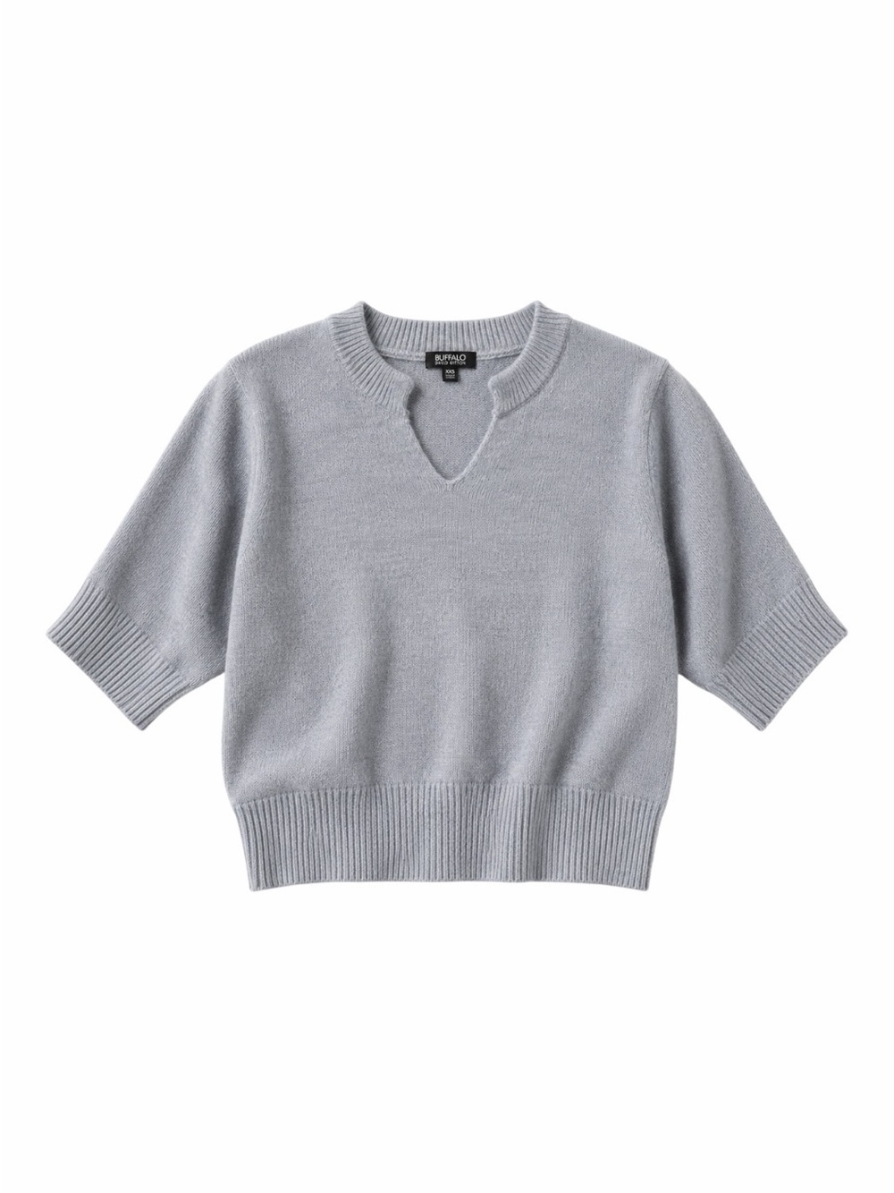 Buffalo David Bitton Short Sleeve V-Neck Sweater M Light Blue Grey